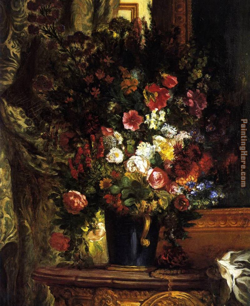A Vase of Flowers on a Console painting - Eugene Delacroix A Vase of Flowers on a Console art painting